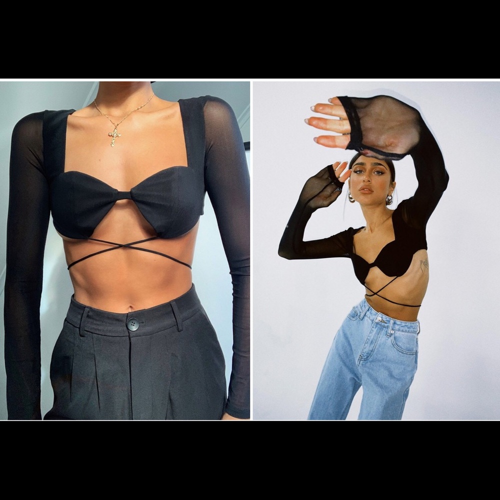 Princess Polly Titan Long Sleeve Black Top Women’s US 2